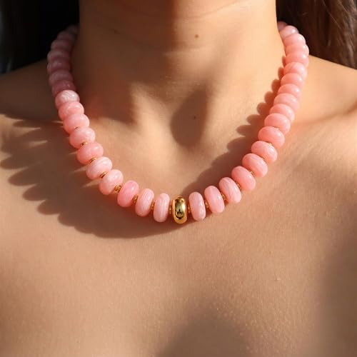Chunky Colorful Bead Necklace Summer Fashion Statement Boho Beaded Chunky Necklace for Women Adjustable Length Lightweight Cool Suitable for Beach Vacation Daily Wear & Summer Parties - color: Pink