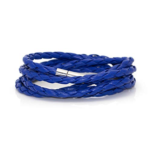 Xusamss Fashion Alloy Buckle Multilayer Leather Wrap Cuff Bracelet,7.5inches - color: Blue
