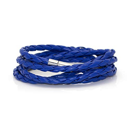 Xusamss Fashion Alloy Buckle Multilayer Leather Wrap Cuff Bracelet,7.5inches - color: Blue