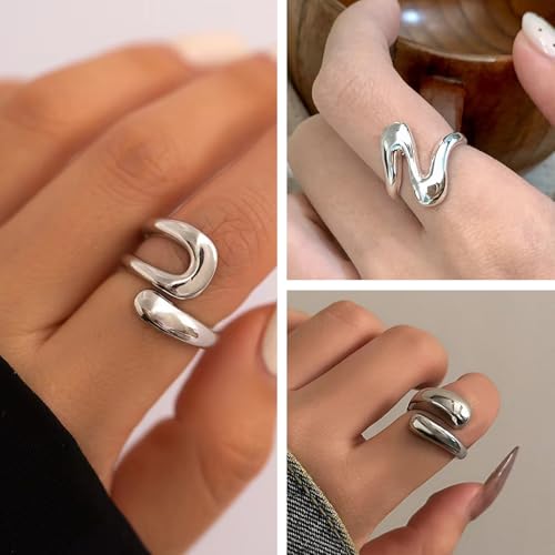 Roe Dolph Chunky Gold Rings for Women Stackable Statement Ring Set | Mixed sculptural shapes and polished surfaces create bold stacking combinations for parties dinners and everyday outfits - color: B3
