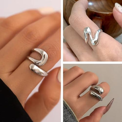 Roe Dolph Chunky Gold Rings for Women Stackable Statement Ring Set | Mixed sculptural shapes and polished surfaces create bold stacking combinations for parties dinners and everyday outfits - color: B3