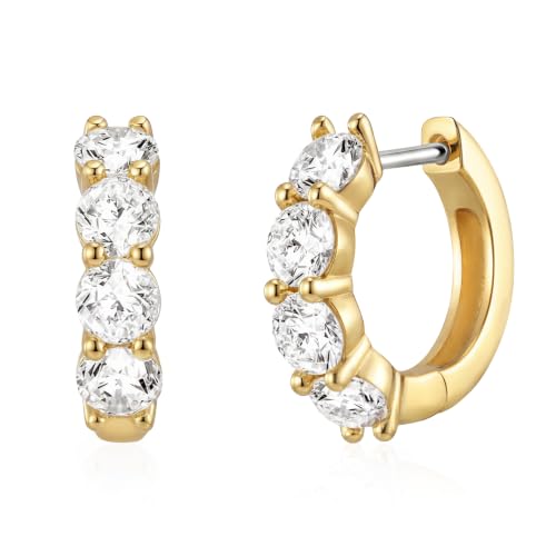 ASHINE 14k Gold Plated Huggie Earrings for Women, Small Hypoallergenic Stainless Steel Post Cuff Hoop Ear Ring Trendy Non Tarnish Cartilage Piercing Dainty Cubic Zirconia Jewelry - color: Gold