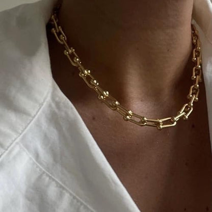 BG&WLing 18K Gold Plated Paperclip Necklace for Women Chunky Stainless Steel Link Chain Necklace Gold Statement Choker Classic Jewelry Gift - color: Yellow Gold（19.7”）