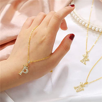 Pingyongchang Letter A-Z pendant necklace Crown letter pendant Charming initials chain necklace, inlaid crystal letter necklace - color: crown-B