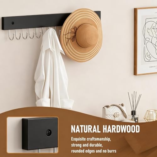 4Pack Necklace Wall Holder Wooden Mount Bulk with 56 Hooks Black | Space-saving jewelry storage rack, holds necklaces, earrings, rings and bracelets, decorative hanging display for bedroom
