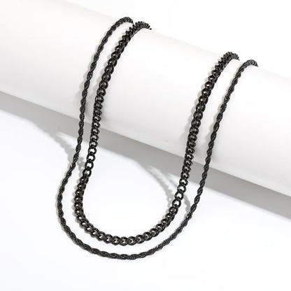Layered Stainless Steel Chain Necklaces for Men Boys, 2Pcs Cuban Link/Rope/Herringbone Chains Jewelry Gifts, 16 "/18 ", 18 "/20 ", 20 "/22 ", 22 "/24 " - color: Black, size: 16IN/18IN, style: Cuban/Rope Chain Set
