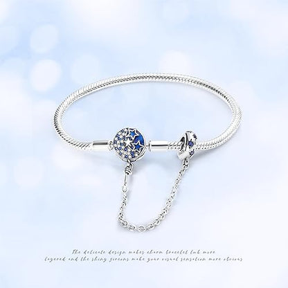 KUNSIR 925 Sterling Silver Snake Chain Bracelet with Safety Chain Charm Bracelets for Women Teen - style: KJB017