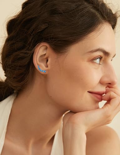 Starchenie 925 Sterling Silver Climber Earring Ear Crawler Stud Earrings for Women - color: Aquamarine