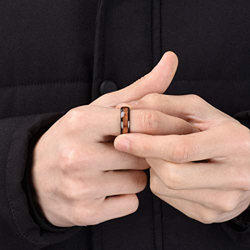 THREE KEYS JEWELRY Tungsten Wedding Band Koa wood Inlay Black Domed | 4mm, 6mm, 8mm, Everyday Wear, Black, Domed, Koa wood inlay - color: Black 6mm