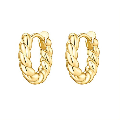 PAVOI 14K Gold Plated 925 Sterling Silver Post Twisted Huggie Earring | Women's Mini Hoop Earrings - color: Yellow Gold, size: 14mm