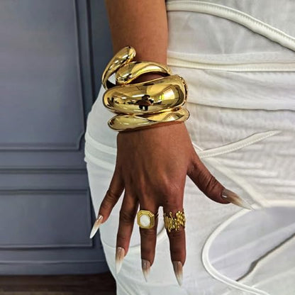 Giovanchi Chunky Gold Bangle Bracelets for Women | 14K Gold Plated Cuff Bracelets, Stackable Dainty Gold Bracelet Sets, Non Tarnish Fashion Jewelry Gift - style: A3-Gold