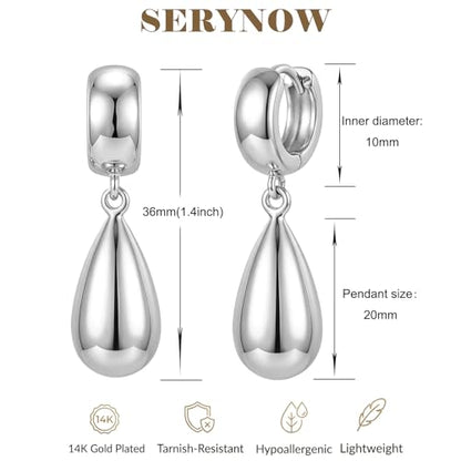 14K Gold Plated Chunky Huggie Hoop Earrings, Plump Teardrop Dangle Drop Earrings Elegant Statement Jewelry for Women - color: teardrop-long/silver
