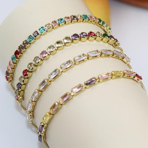 Todenb Gold Tennis Bracelets for Women Cubic Zirconia Tennis Bracelet Adjustable Gold Chain Womens Tennis Bracelet Colorful Crystal Ankle Bracelet Summer Beach Body Jewelry