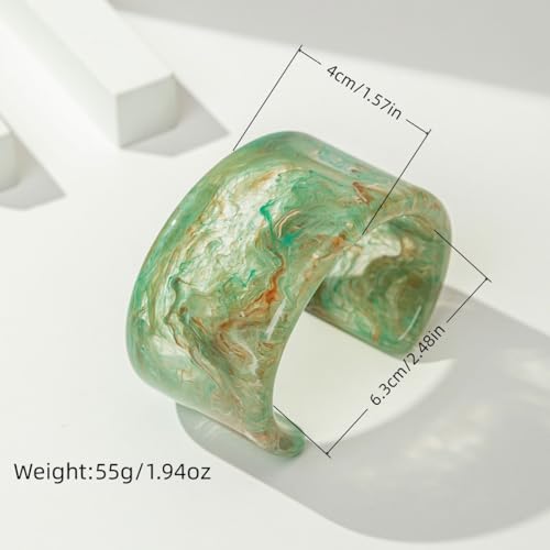 Colorful Acrylic Resin Open Bracelet Geometric Simple Transparent Tortoiseshell Acetate Plate Cuff Bangle Lightweight Chunky Thick Thin Wide Face Plastic Bracelet for Women Jewelry - color: A green