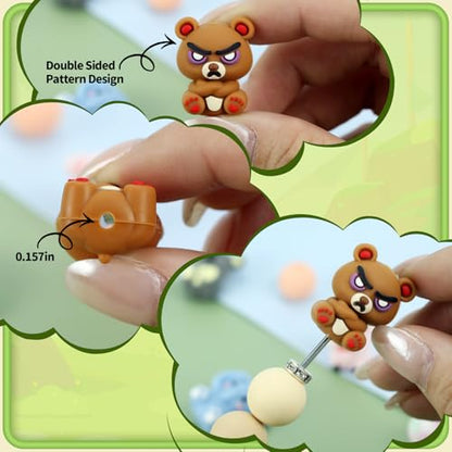 12pcs 3D Animals Silicone Focal Beads for pens | Focal Beads for Keychain Making,Pens,Bracelet,Necklace Crafts,Bulk Silicone Beads for DIY（3D animals style2.0） - color: 3D Animals（style2.0）