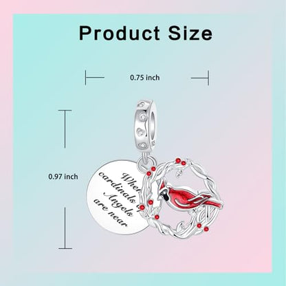 LUXILLA Love You Best Friend Grandma Wife Heart Charm 925 Sterling Silver Charms Fit for Bracelets Necklace Jewelry Gift for Women - color: Circle Red Hummingbird Charm
