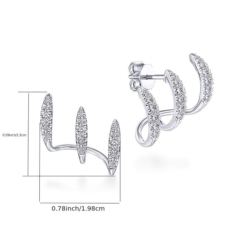 Trendy Inlay Cubic Zirconia 3 Claw Stud Earrings for Women Personality Fashion Accessories - color: Silvery