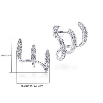 Trendy Inlay Cubic Zirconia 3 Claw Stud Earrings for Women Personality Fashion Accessories - color: Silvery