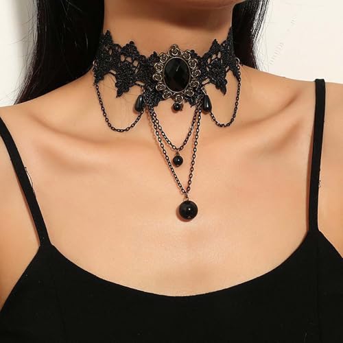 Olbye Black Choker Necklace for Women Gothic Lace Chokers Collar Statement Rhinestone Goth Costume Accessories Halloween Necklace Jewelry - color: Black B