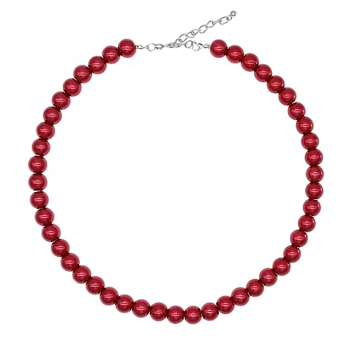 Long Simulated 10mm AAA Pearl Strand Necklace for Women Multicolor Pearl Choker Necklace 1920s Pearl Statement Necklace Costume Jewelry - color: 10mm Red