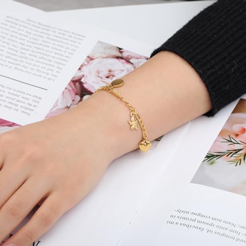 Jude Jewelers Stainless Steel Summer Holiday Clam Sun Heart Charms Strand Bracelet - color: Gold