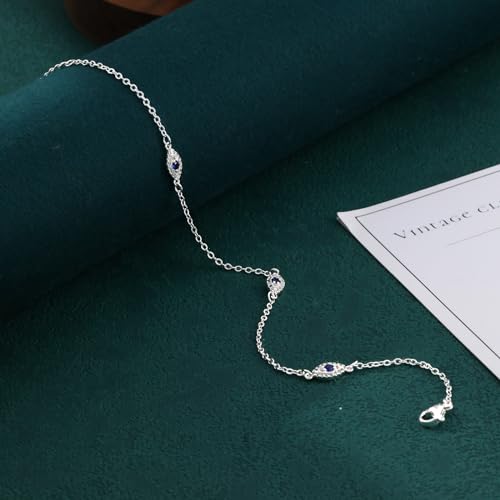 Rotnso Anklets for Women 14K Gold Silver Plated Ankle Bracelets Trendy Waterproof Boho Anklets Set Adjustable Dainty Cute Diamond Beaded Heart Non Tarnish Summer Beach Jewelry Gift - style: Evil Eye Diamond-SL