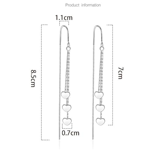 925 Sterling Silver Dangle Earrings with Charms Heart, Water drop, Moon, Star Long Drop Earring for Women Jewelry Gifts Hypoallergenic - color: heart-3 hanging