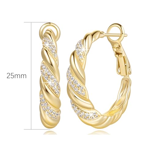 SANDRA REDD Gold Hoop Earrings for Women 14K Gold Earrings for Women | Chunky Gold Hoop Earrings Cubic Zirconia 14K Gold Hoop Earrings Mesmerizing Twisted Hoops Earrings for Women 25/30mm - size: 25mm