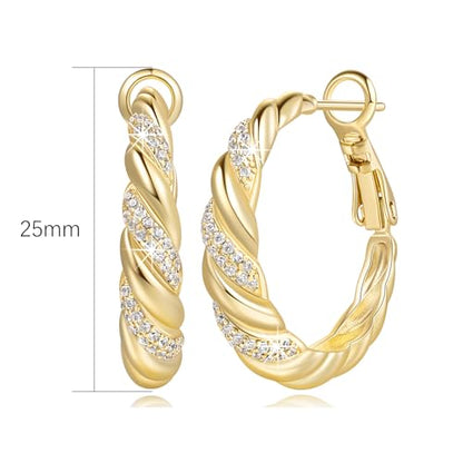 SANDRA REDD Gold Hoop Earrings for Women 14K Gold Earrings for Women | Chunky Gold Hoop Earrings Cubic Zirconia 14K Gold Hoop Earrings Mesmerizing Twisted Hoops Earrings for Women 25/30mm - size: 25mm