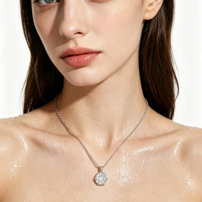 Cubic Zirconia Necklace Stainless Steel Color Change Synthetic Alexandrite/Solitaire Necklace Pendant Women - color: Round-Rose cut cz-S
