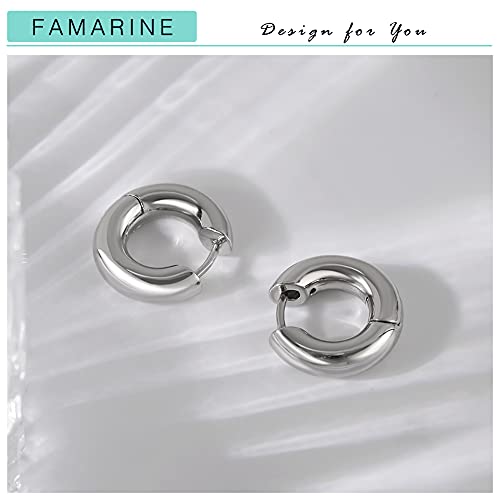 FAMARINE Chunky Thick Hoop Earrings for Women Gold Hoops Huggie Earrings for Men Gift - color: 5/8" Hoop Silver