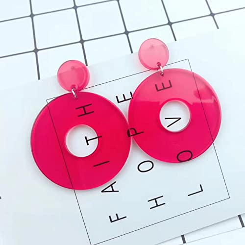 Acrylic Transparent Hollow Double Circle Round Dangle Earrings Geometric Statement Drop Earrings for Women Summer Holiday Cool Party Jewelry - color: red