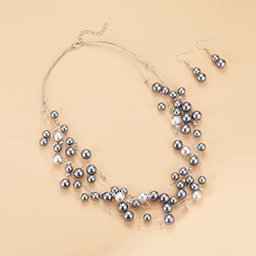 FULU AUTUMN Layered Pearl Necklace Multi-strand Pearl Choker Necklaces for Women Beaded jewelry for Wedding Parties - color: 37-Grey