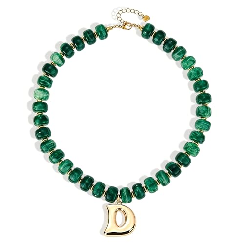 Initial Beaded Necklaces for Women,14K Gold Plated Bubble Letter Pendant Jewelry Gifts - color: acrylic neccklace-d