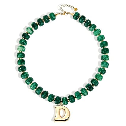 Initial Beaded Necklaces for Women,14K Gold Plated Bubble Letter Pendant Jewelry Gifts - color: acrylic neccklace-d