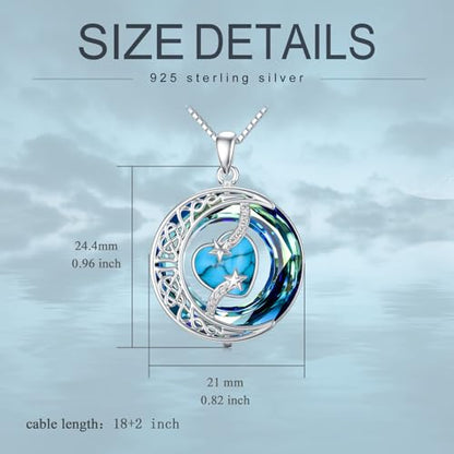 TOUPOP Birthstone Necklace Women Sterling Silver Moon Star Birthday Jewelry | Celtic Moon Pendant with Blue Crystal Anniversary Christmas Jewelry Gifts for Wife Mom Her - color: A-13-Turquoise