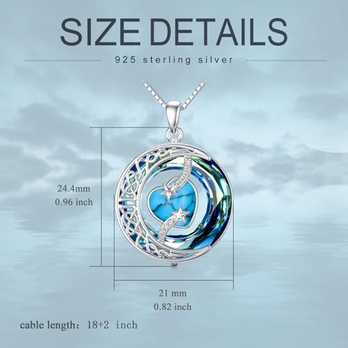 TOUPOP Birthstone Necklace Women Sterling Silver Moon Star Birthday Jewelry | Celtic Moon Pendant with Blue Crystal Anniversary Christmas Jewelry Gifts for Wife Mom Her - color: A-13-Turquoise