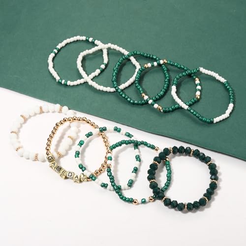 ZOLEAROPY Game Day Bracelets Stack Football Bracelets for Women Men Stackable Game day Bracelet Accessories Football Mom Outfit Jewelry Gifts - color: white green