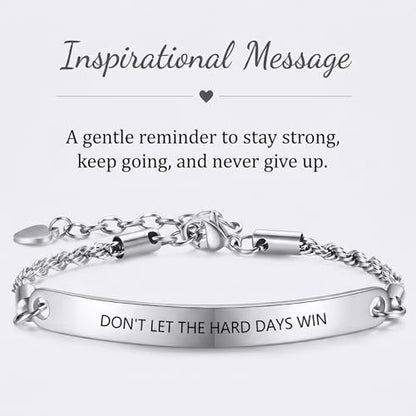 Frodete Dont Let The Hard Days Win Bracelet Inspirational Gifts for Women Adjustable Braided Tube Bracelet Gifts for Friends - color: B4：chain-silver