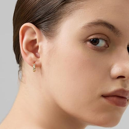 18K Gold Plated Huggie Hoop Earrings for Women, 925 Sterling Silver Post, Hypoallergenic Small Earrings - color: Tennis Huggies