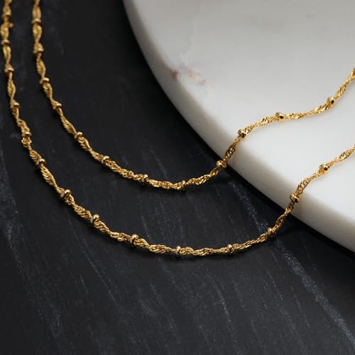 Milla Double Necklaces for Women, Trendy Double Chain Necklace Set | Stylish Gold Necklace Stack and Silver Layered Necklaces for Women made with 14K Gold Plated and Silver Plated Materials - color: Singapore Beaded / Gold