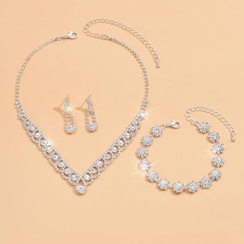 Prom Earrings Necklace Bracelet Set Elegant Crystal Rhinestone Necklace Earrings Bracelet Bridal Wedding Prom Dresses Costume Outfit Gold Jewelry Sets for Women - color: F
