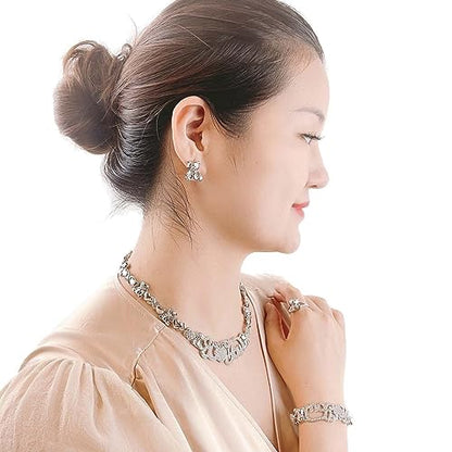 African Necklace Set Hugs and Kisses Gold Jewelry Sets For Women 18k Gold/Silver Filled LOVE Necklaces Jewelry Sets Wedding Jewelry Necklace Earrings Bracelet Ring Gifts - color: Silver