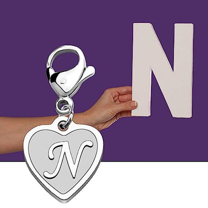 FAADBUK Initial Letter A-Z Alphabet Heart Charms for Jewelry Bracelet Keychain Necklace Initial Stainless steel Clasp Clip on Charm - color: intial N