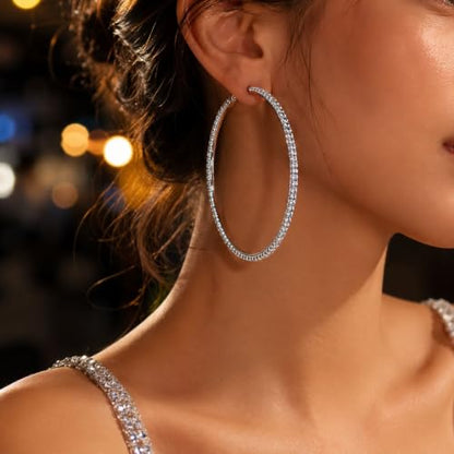 Big Chunky Gold Hoop Earrings for Women Beaded Large Statement Earrings Lightweight Fashion Jewelry Daily Wear Party Gift - color: E5:Silver 8cm