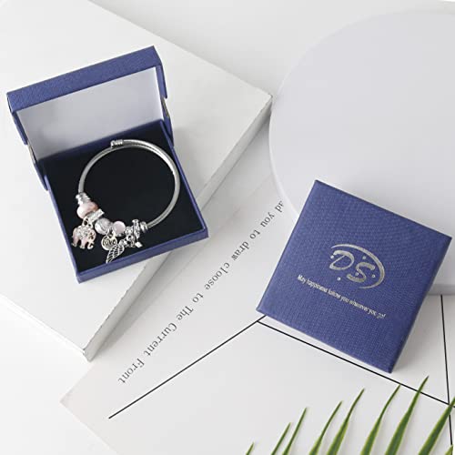 DS Charm Bracelets for girls,exquisite cute cartoon friendship bracelets Silver Stainless Steel Bangle with birthday Gift box, Adjustable girls jewelry Suitable for holiday gifts - style: Silver-pink elephant