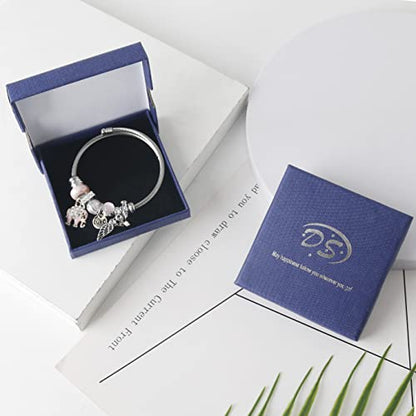 DS Charm Bracelets for girls,exquisite cute cartoon friendship bracelets Silver Stainless Steel Bangle with birthday Gift box, Adjustable girls jewelry Suitable for holiday gifts - style: Silver-pink elephant