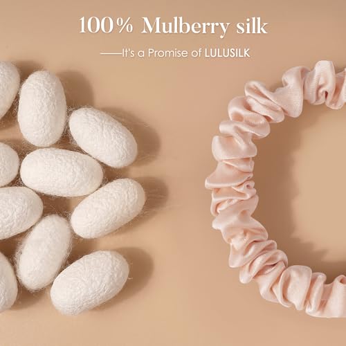 LULUSILK Small Silk Hair Ties No Damage, 100% Real Mulberry Silk, Skinny Scrunchies Ponytail Holders for Thin Fine Hair, Lotus Pink, Pack of 3 - color: Lotus Pink