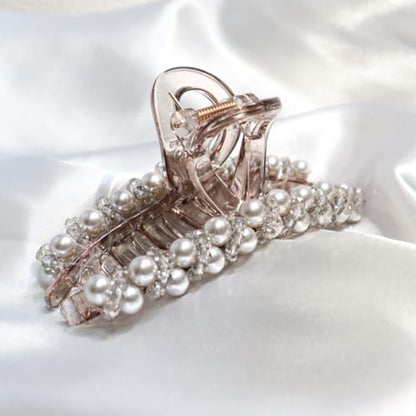 Zayra Faux Pearl Hair Claw Clips with Clear Crystal Beads for Women Handmade Luxury Non Slip Strong Hold Hair Clips Elegant Styling Clips for Party Daily Wear & Gift(Silver gray) - color: Silver gray