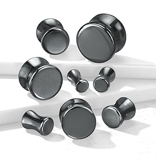 Ear gauges hematite organic stone plugs pair - size: 10mm-00 gauge